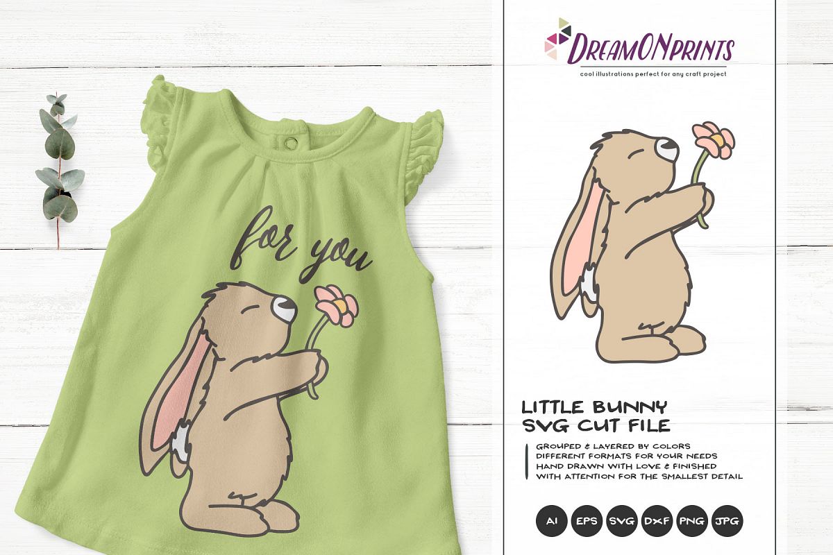 Little Bunny with Flower SVG - Mother's Day SVG example image 1