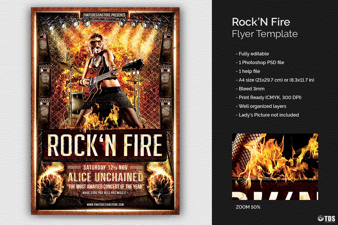 Rock'N Fire Live Flyer Template example image 1