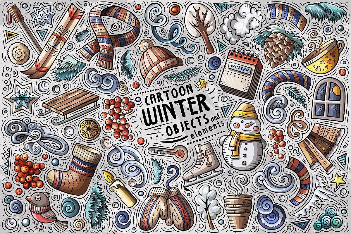 Winter Season Cartoon Objects Set example image 1