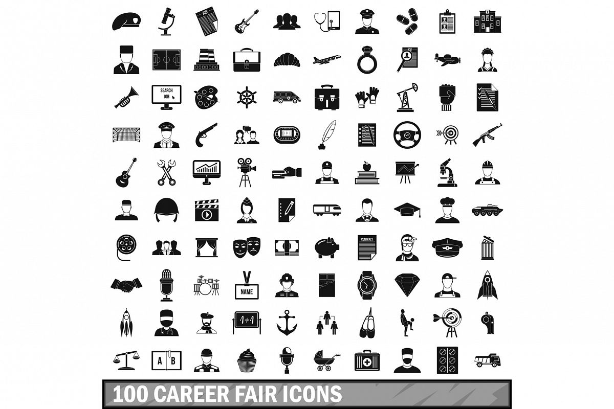 100 career fair icons set, simple style example image 1