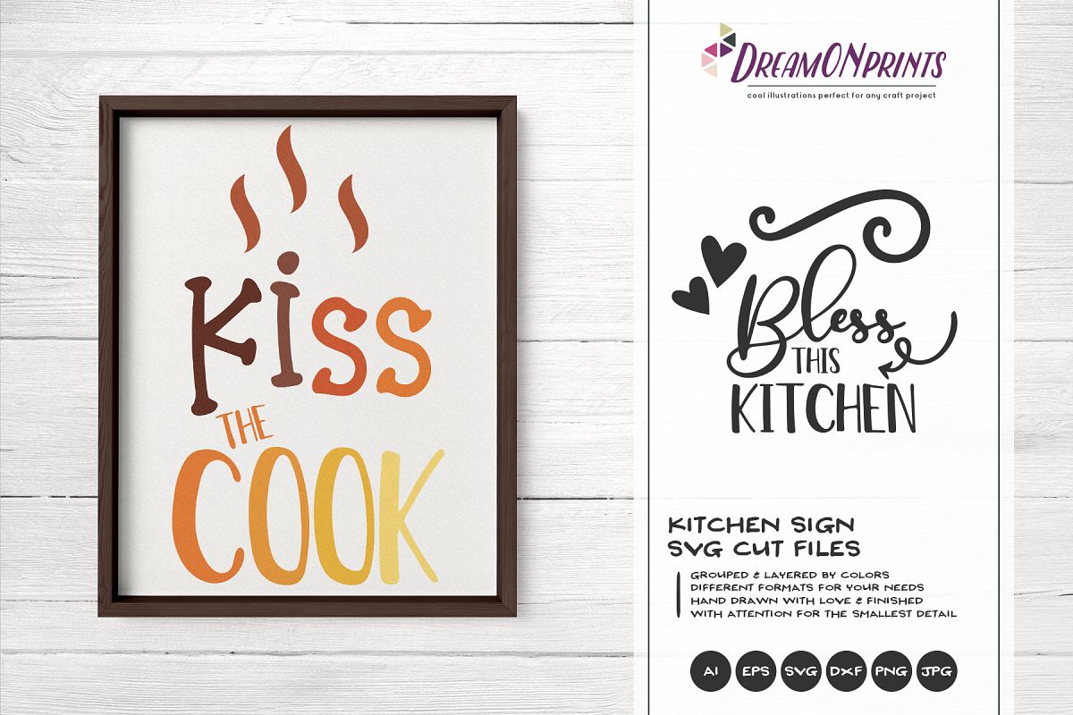Kiss the Cook | Funny Kitchen Sign SVG example image 1