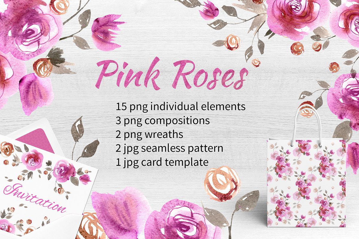 Watercolor pink roses example image 1