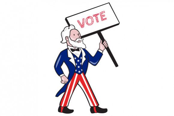 Uncle Sam Placard Vote Standing Cartoon example image 1