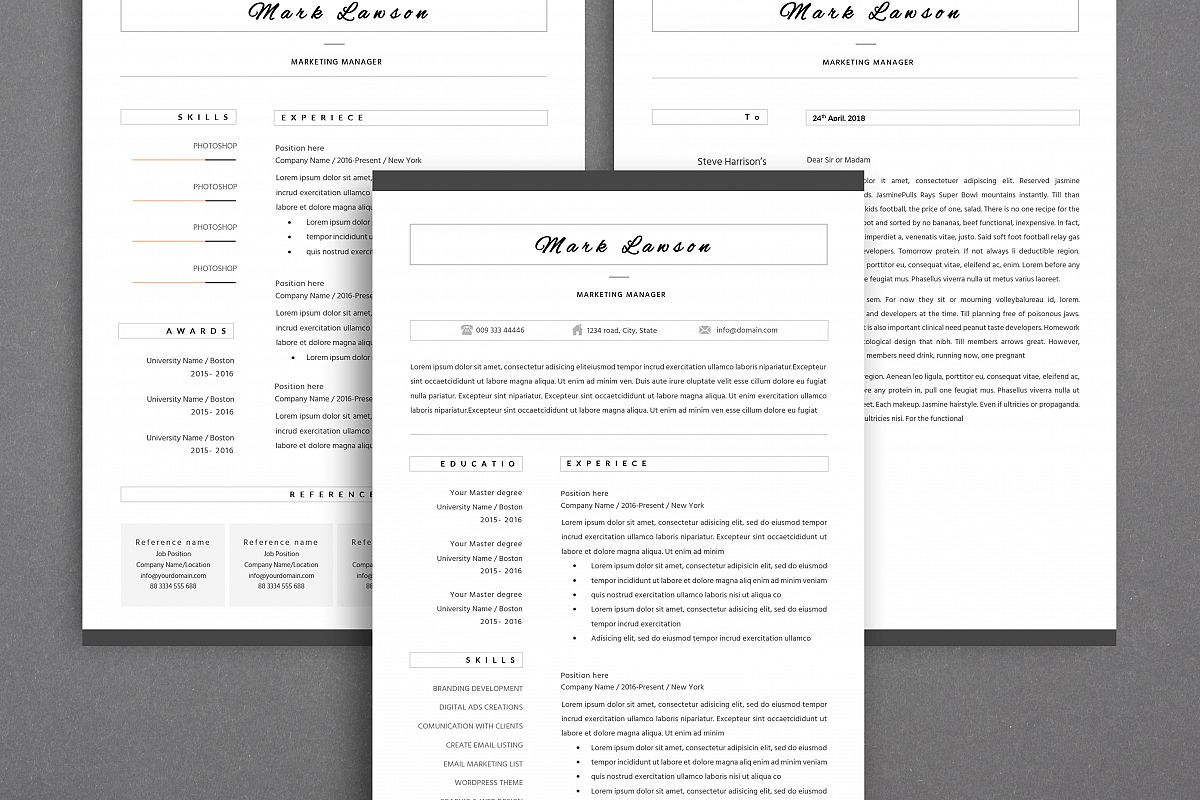 minimal resume 3 pages    cv template for word    two page resume  cover letter in word    teacher