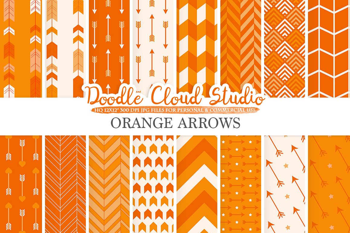 Orange Arrows digital paper, Arrow patterns, tribal, archery, chevron triangles backgrounds Instant Download, Personal & Commercial Use example image 1