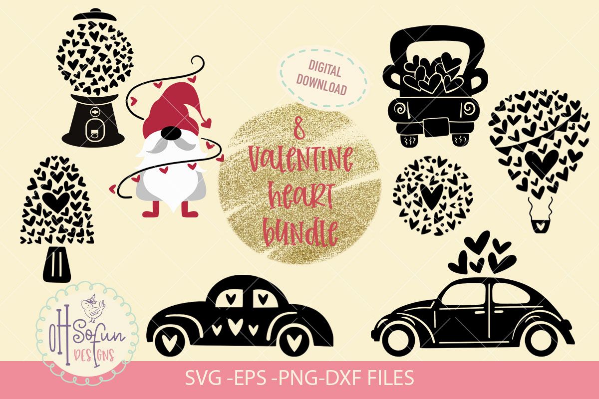 8 Valentine heart Bundle, Gnome, volkswagen, Valentine truck example image 1