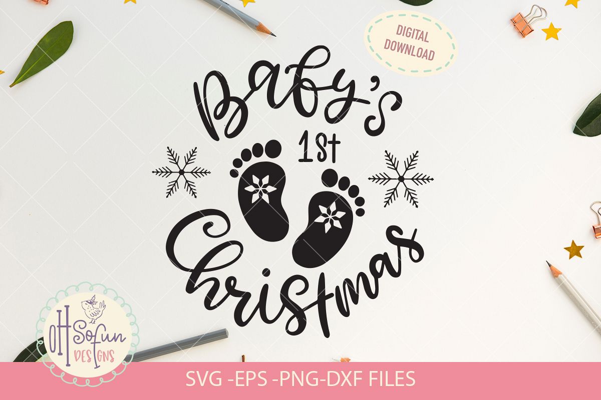 Baby's first christmas, hand lettering christmas SVG example image 1