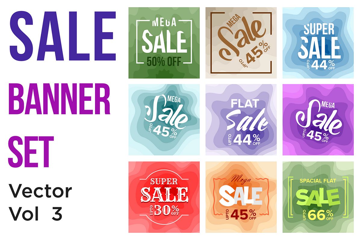 9 Sale Banner Colorful Paper Art Abstract Background V3 example image 1