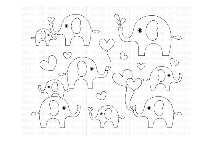 Cute Elephants-Digital Stamp (LES.DS10) example image 1