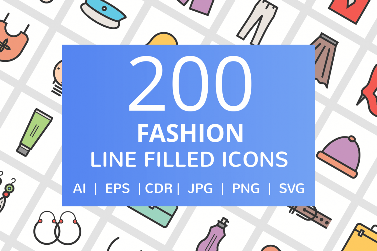 200 Fashion Filled Line Icons example image 1