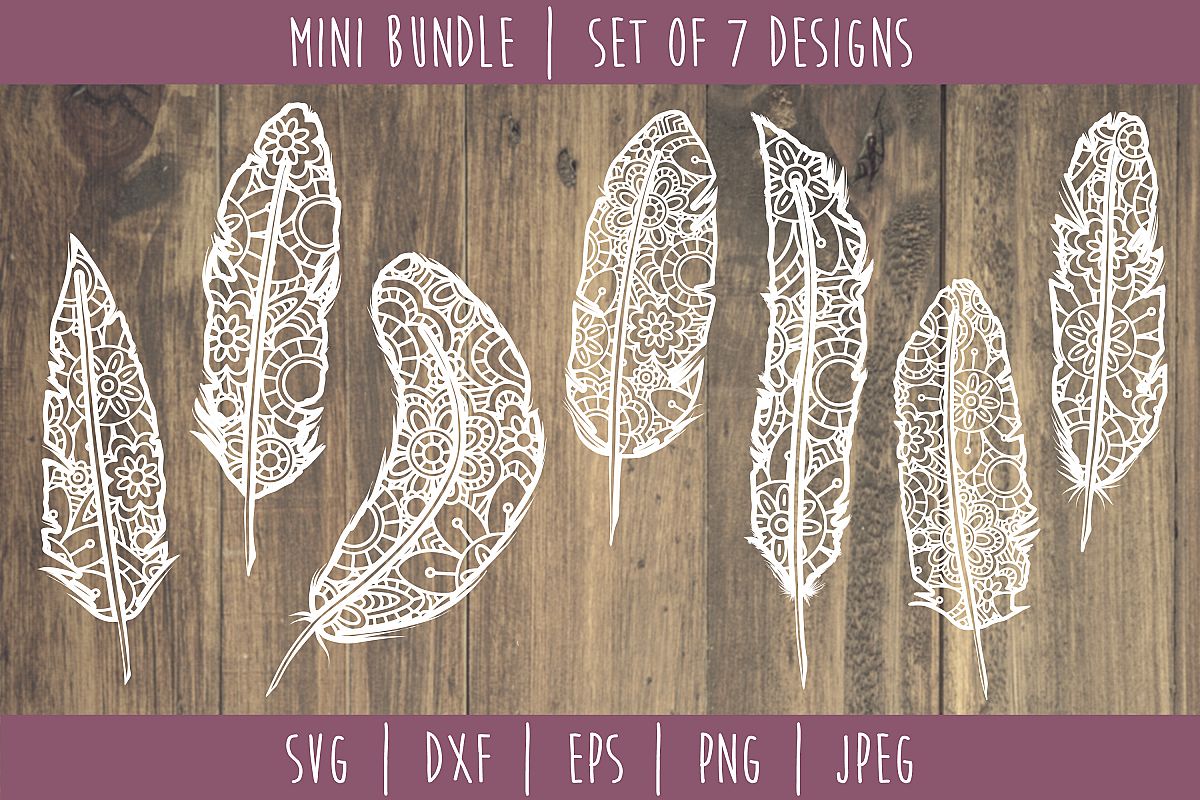 Feather Mandala Zentangle Bundle Set of 7 - SVG example image 1