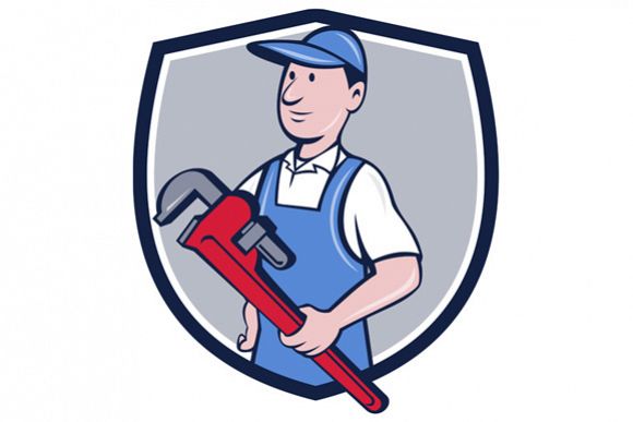Handyman Pipe Wrench Crest Cartoon example image 1