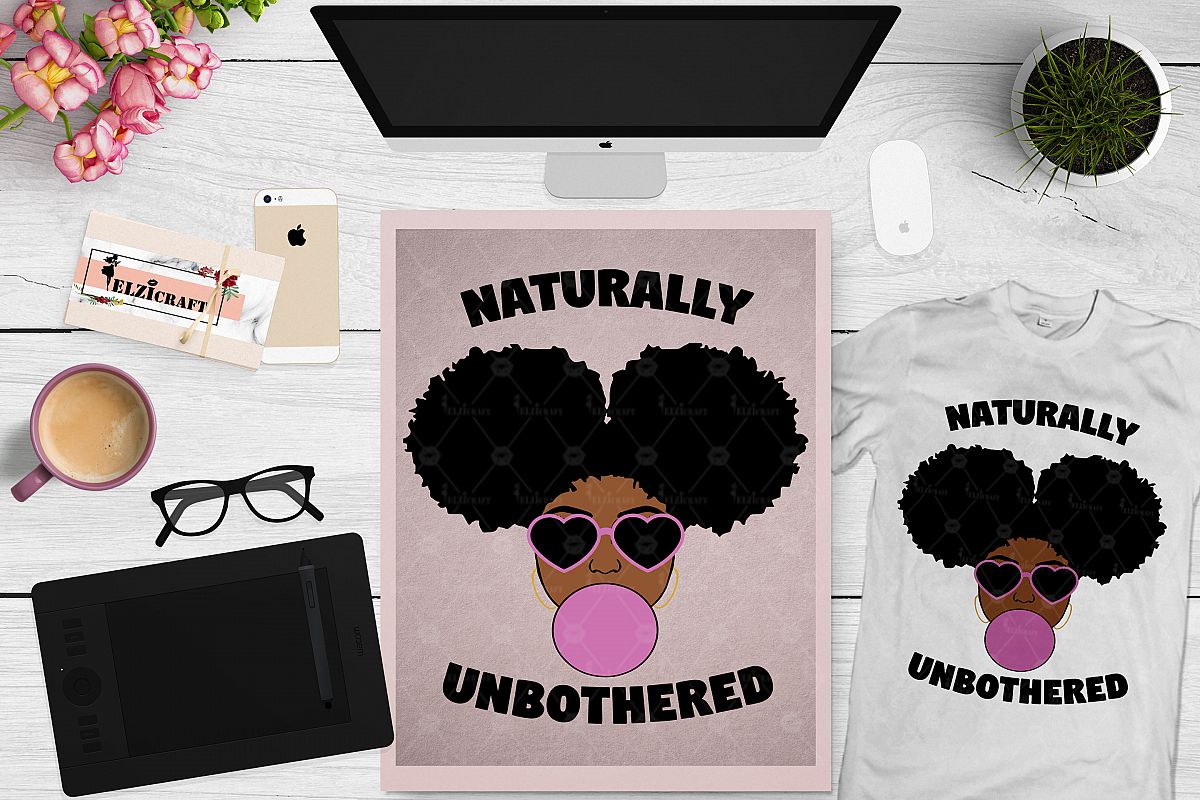 Afro Girl, Afro Puff, Naturally Unbothered SVG Cut File example image 1