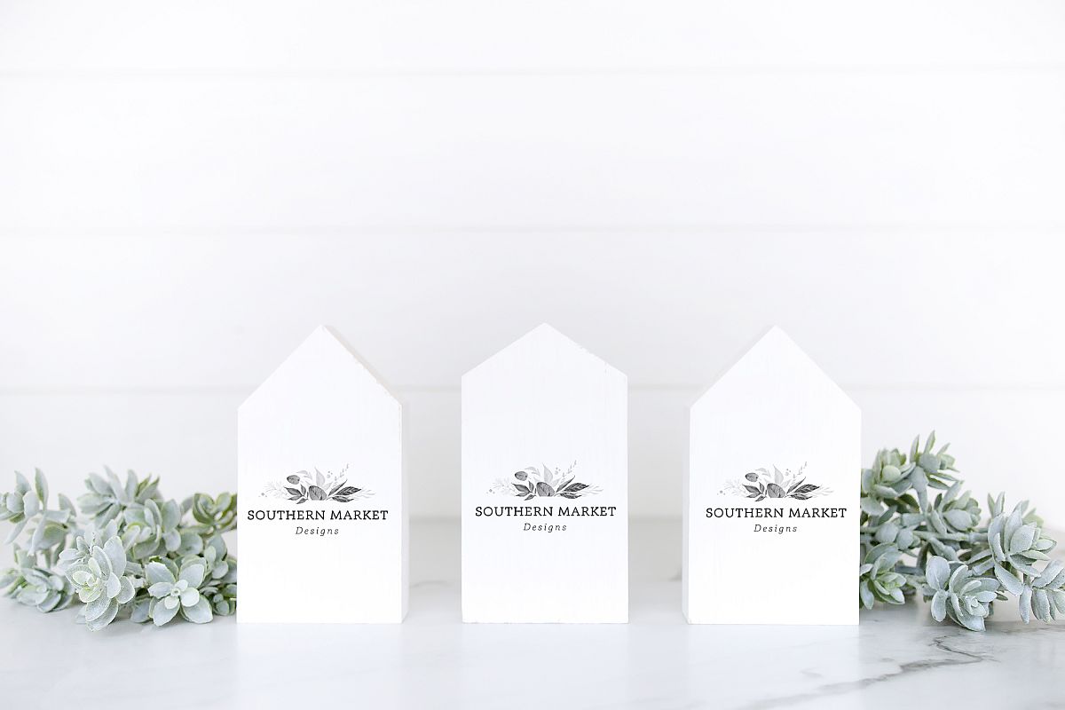 Mini House Wood Sign Mock Up Farmhouse Styled Photo example image 1