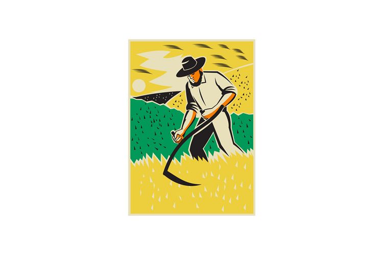 Farmer With Scythe Harvesting Field Retro example image 1