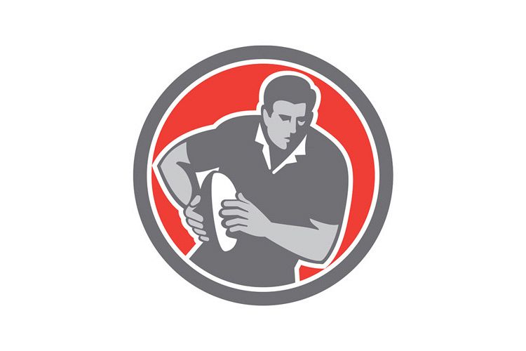 Rugby Player Running Ball Circle Retro example image 1
