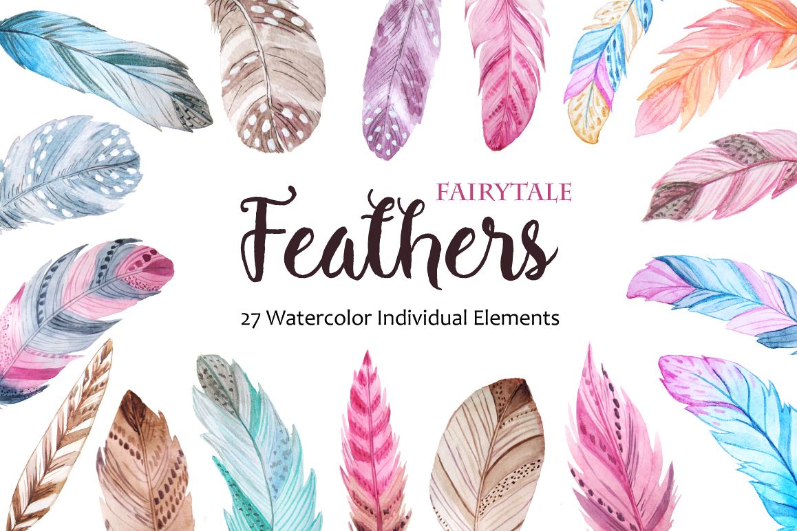 Watercolor Fairytale Feathers Set example image 1