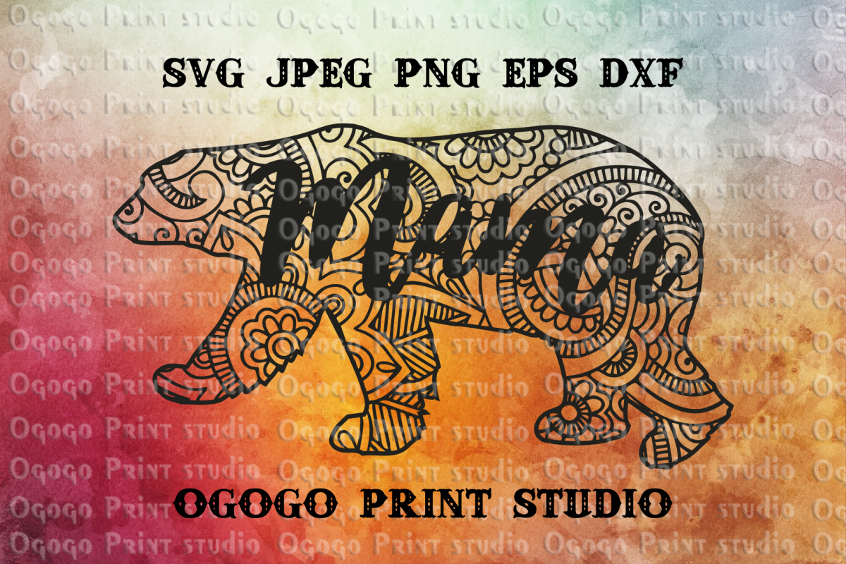 Mama bear svg, Mandala svg, Zentangle SVG, Mom bear SVG example image 1