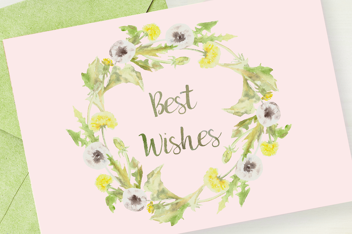 Watercolor Dandelion Clip Art, Wreath and Pattern example image 1