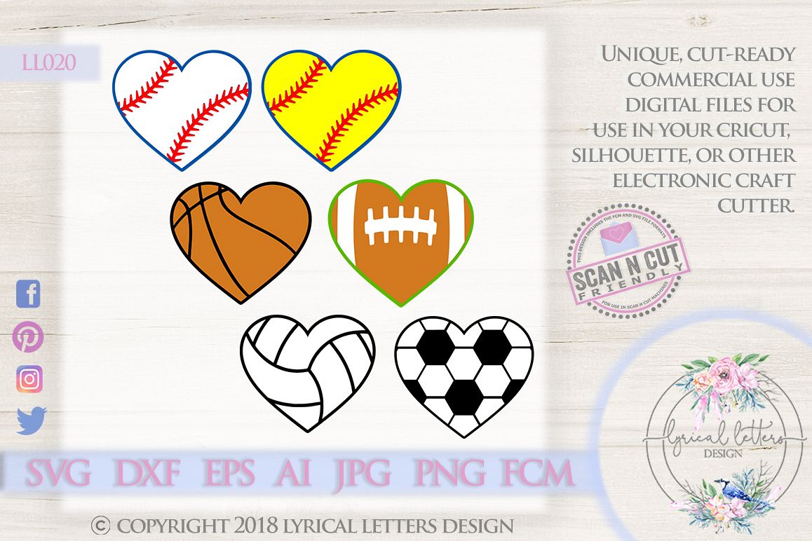 Sports Heart Bundle of 6 SVG DXF FCM Cut Files LL020 example image 1