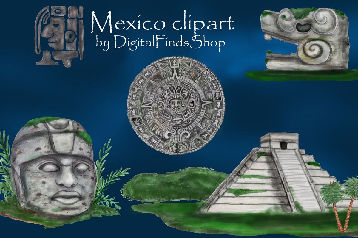 Mayan clipart, ancient civilizations of Mexico watercolor example image 1