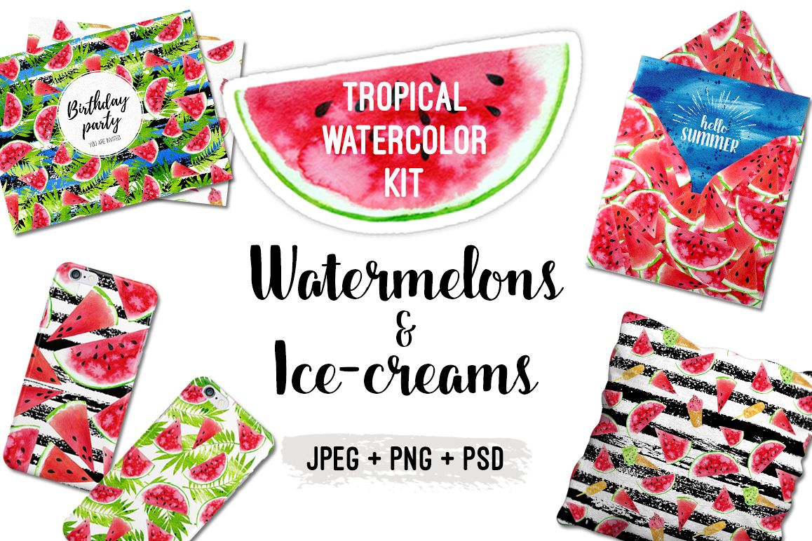 Watercolor Watermelons & Ice-creams example image 1