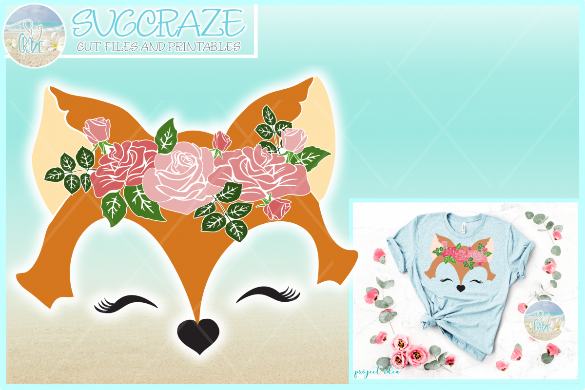 Fox Face with Roses Svg Dxf Eps Png Pdf Files example image 1