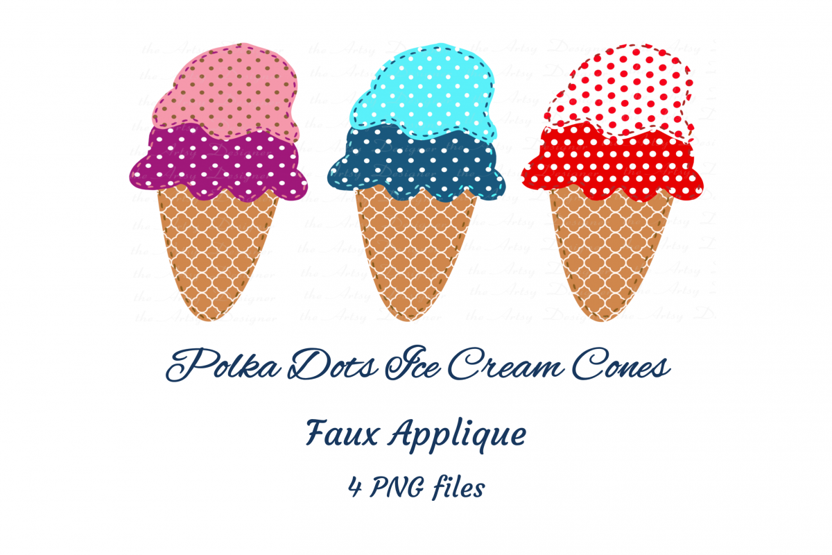 Faux Applique Trio Polka Dots Ice Cream Cones Clipart example image 1