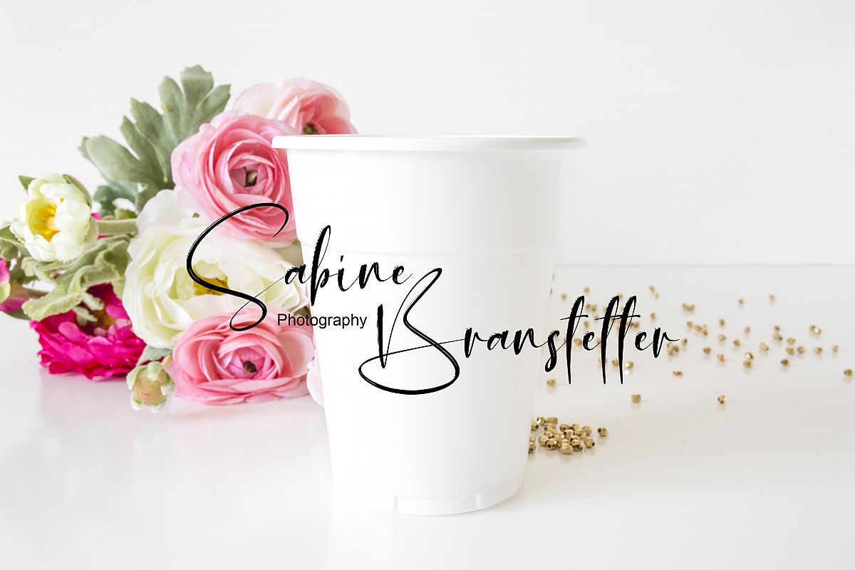 Styled Stock Photography White Wedding Plastic Cup Mockup example image 1