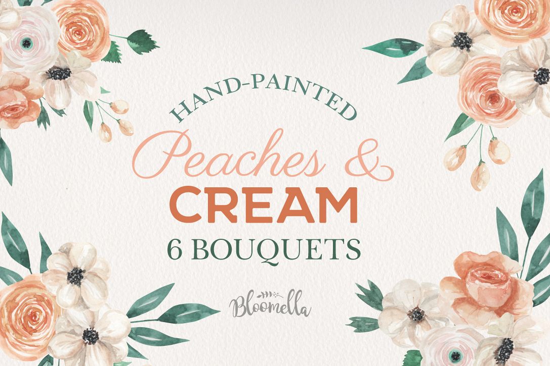 Peaches & Cream Floral 6 Bouquets Watercolor Elegant Peach example image 1