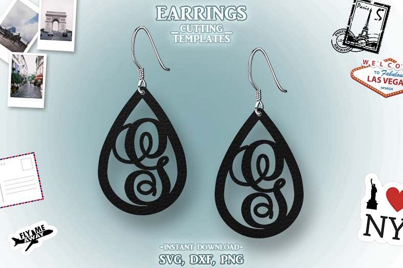 Letter G, Teardrop Monogram Earrings, SVG, Cut File, Cricut example image 1