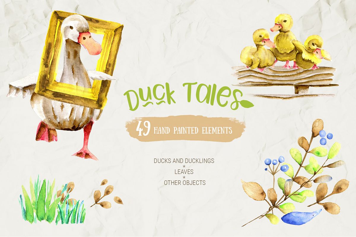 Watercolor Farm Birds and Plants Set example image 1