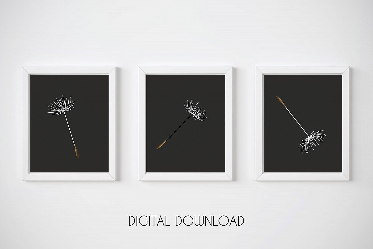 Dandelion Seed Print, Black Background Print, Botanical Art example image 1