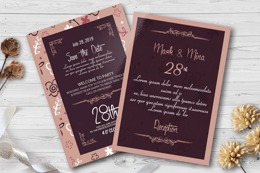 Double Sided Floral Wedding Invites