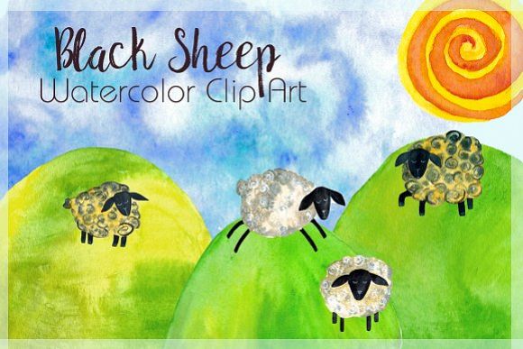 Baa Baa Black Sheep Watercolor Clipart example image 1