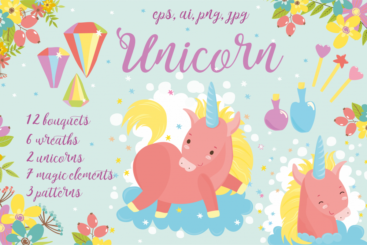 Magic Unicorns pattern and flowers example image 1