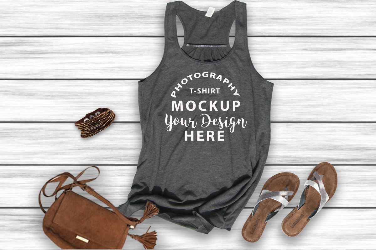 Bella Canvas 8800 racerback tank top mock-up DARK GREY HEATH example image 1