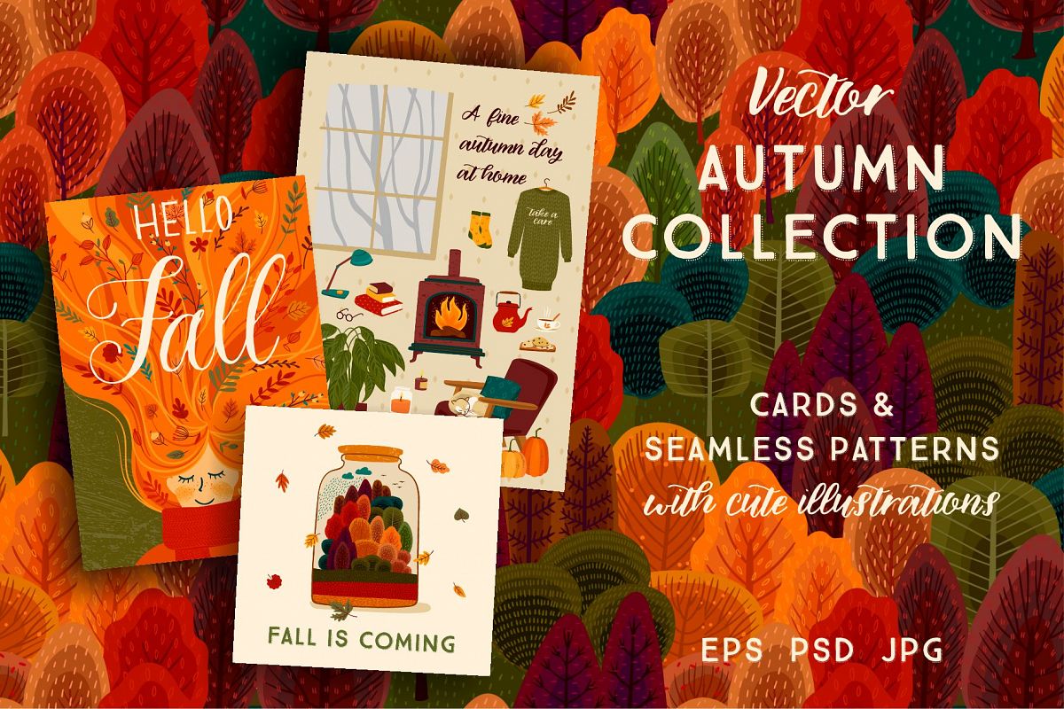 Autumn collection. Cards & patterns. example image 1