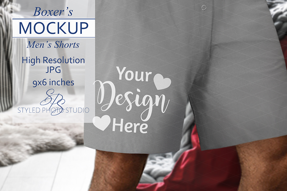 Men's Boxer Shorts Mockup for Valentine Designs 3.2 Aspect example image 1