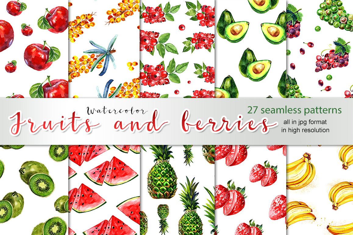 27 watercolor fruits patters example image 1