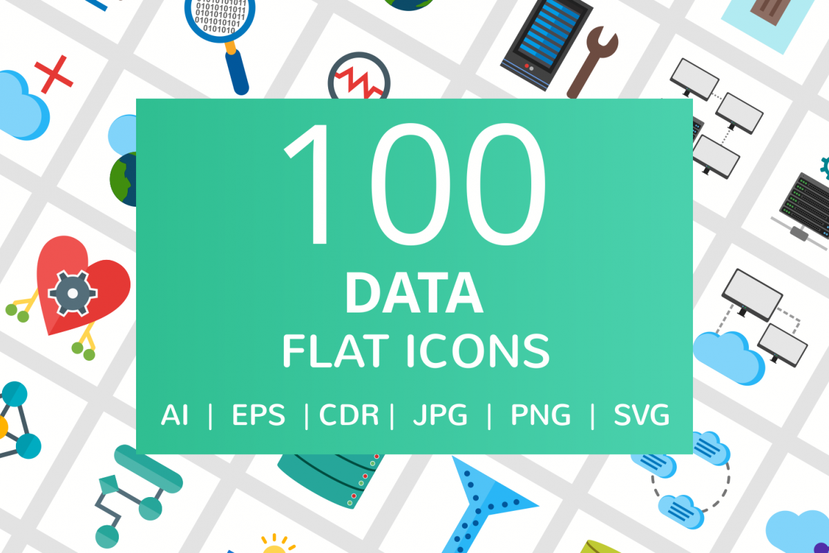100 Data Flat Icons example image 1