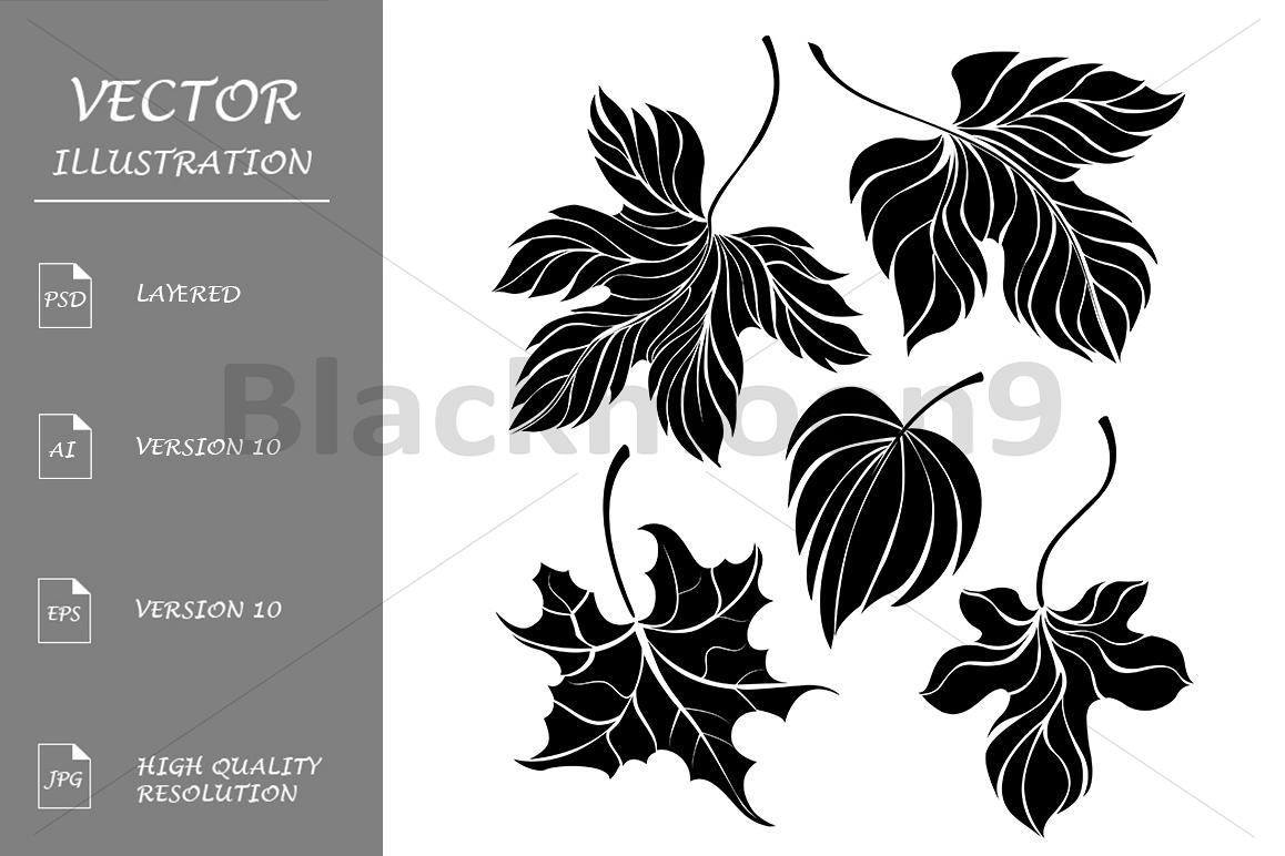 Set of Leaves Silhouette example image 1