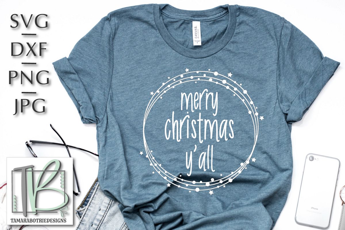 Merry Christmas Y'all SVG, Christmas Cut file example image 1