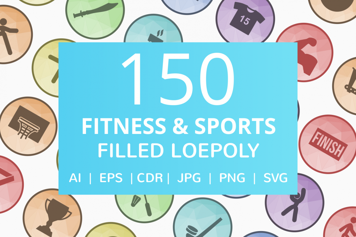 150 Fitness & Sports Filled Low Poly Icons example image 1