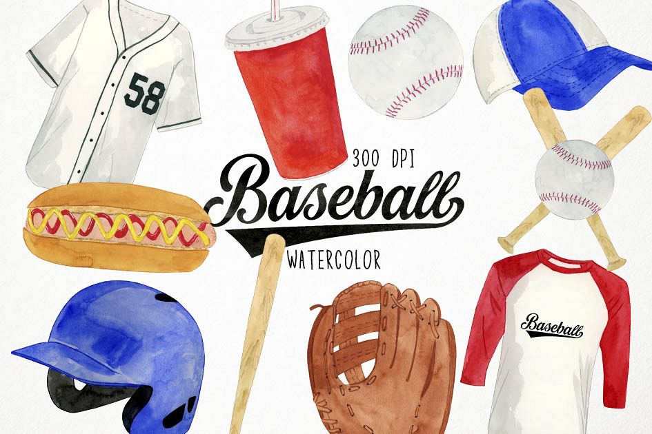 Watercolor Baseball Clipart, Sports Clipart, Baseball PNG example image 1