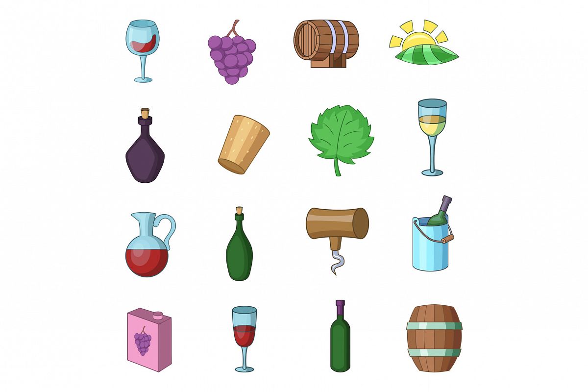 Wine yard icons set, cartoon style example image 1