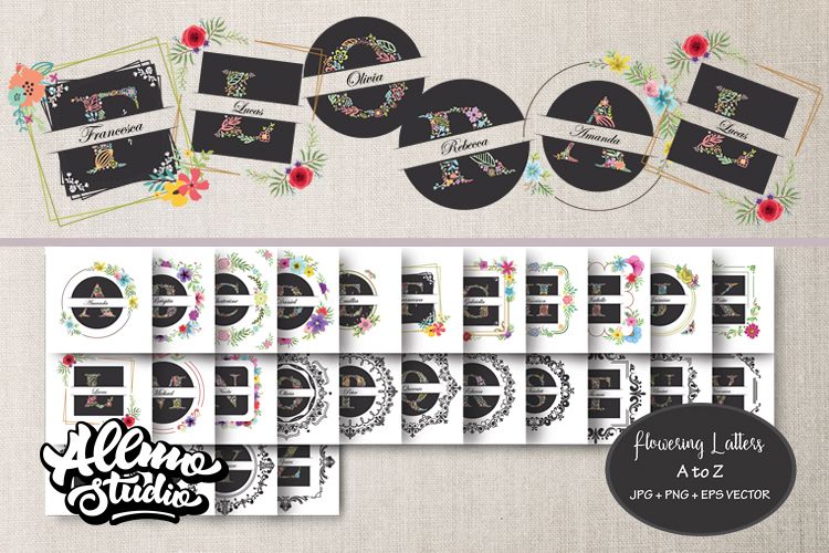 Floral Initial Letters Clipart, Graphics, Illustration example image 1