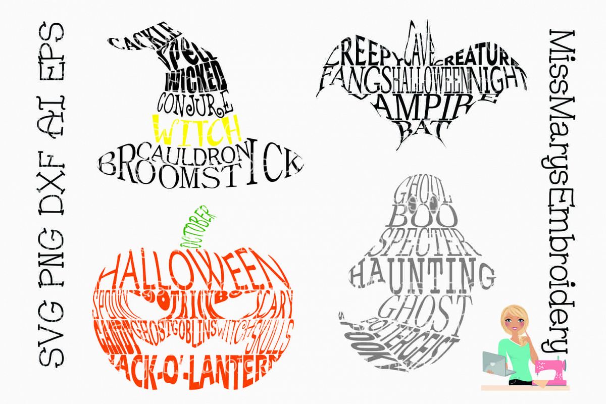 Download Halloween Word Art Shapes SVG Cutting File PNG DXF AI EPS ...
