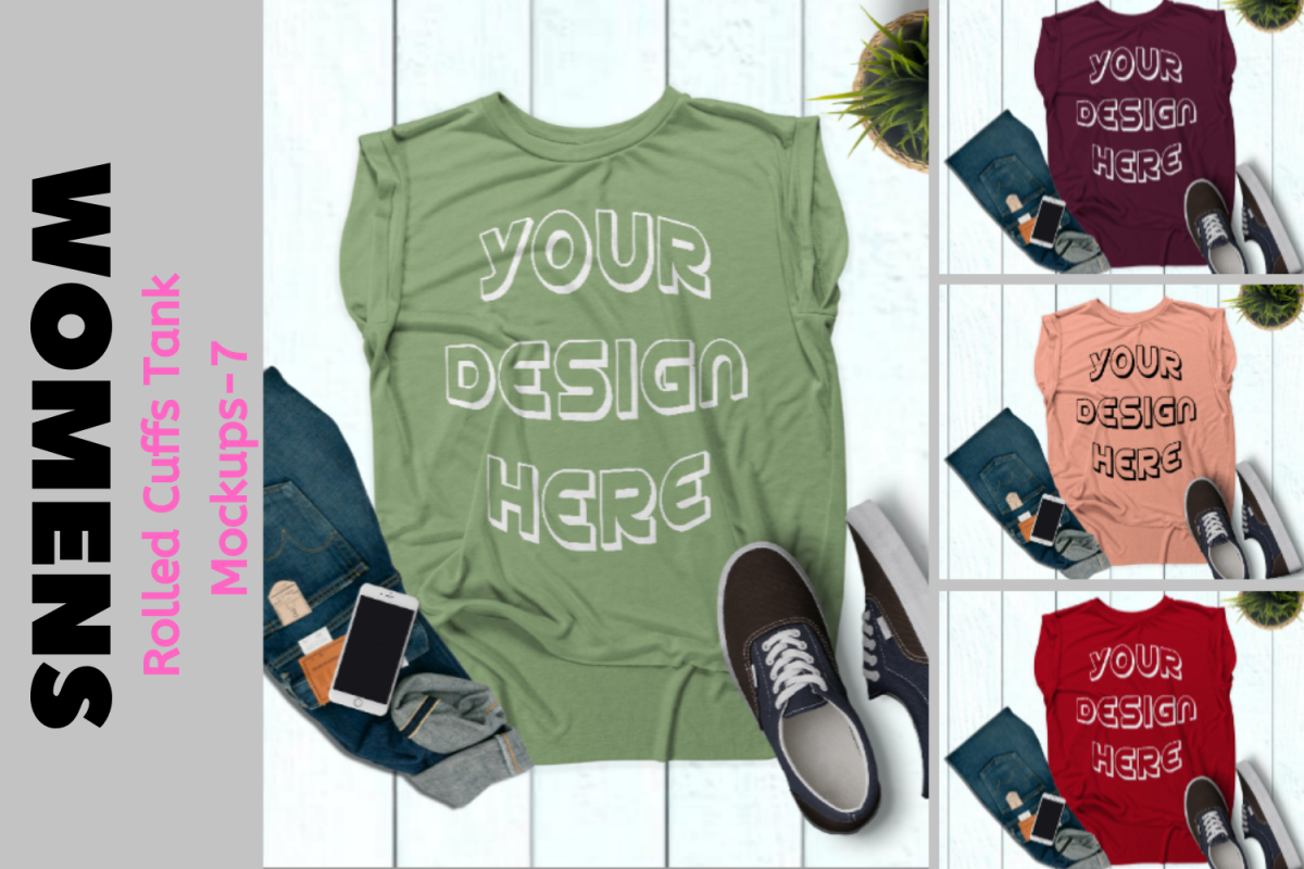 Women's Rolled Cuffs Tank Mockups - 7 example image 1
