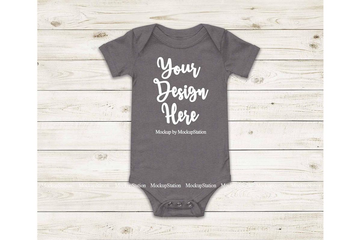 Baby Asphalt Bodysuit Mockup, Blank Toddler One Piece Mockup example image 1